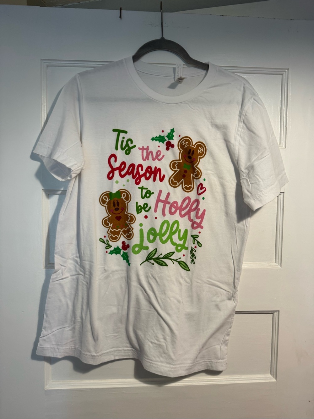 Mickey Gingerbread White Holiday Graphic Tee-"Tis the Season to be Holly Jolly"